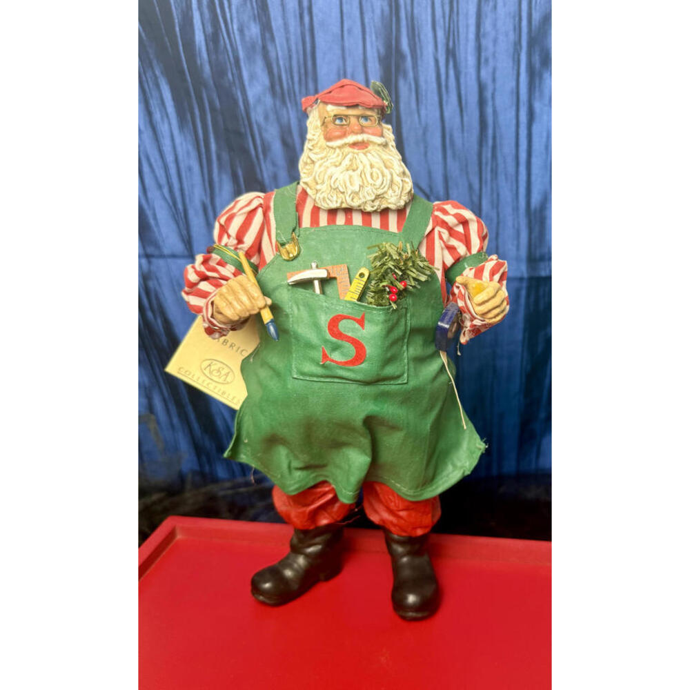 Kurt Adler Santa Claus Carpenter Figurine with Green Apron and Tools